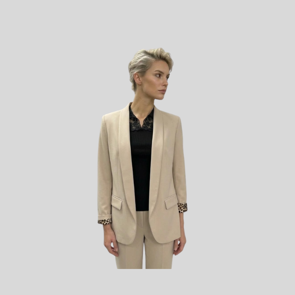 Exklusiver Long-Blazer in matter Leder-Optik mit Leo-Akzente