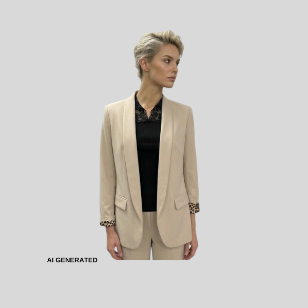 Exklusiver Long-Blazer in matter Leder-Optik mit Leo-Akzente