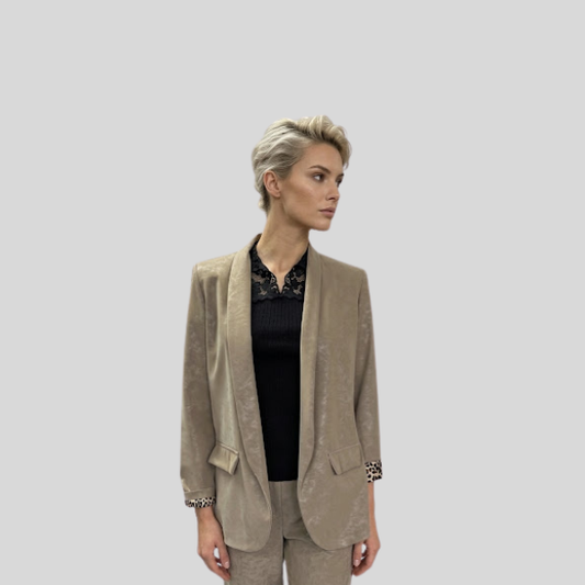 Exklusiver Long-Blazer in matter Leder-Optik mit Leo-Akzente
