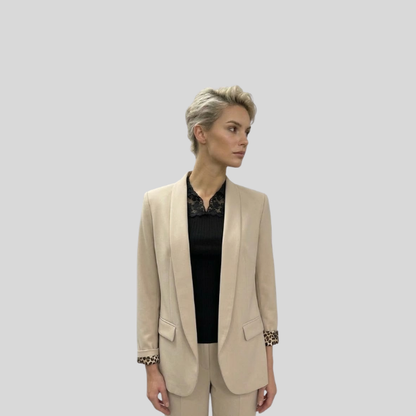 Exklusiver Long-Blazer in matter Leder-Optik mit Leo-Akzente