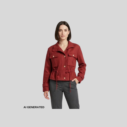 Elegante Utility-Jacke in Rot/Bordeaux – Struktur trifft auf Femininität