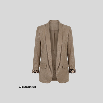 Exklusiver Long-Blazer in matter Leder-Optik mit Leo-Akzente