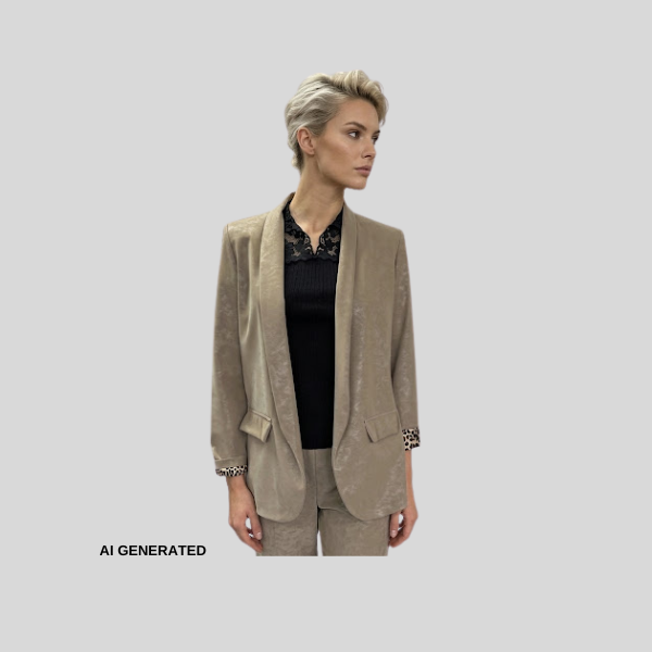 Exklusiver Long-Blazer in matter Leder-Optik mit Leo-Akzente