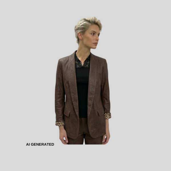 Exklusiver Long-Blazer in matter Leder-Optik mit Leo-Akzente