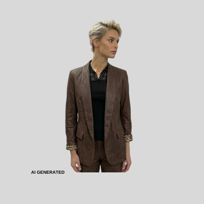 Exklusiver Long-Blazer in matter Leder-Optik mit Leo-Akzente