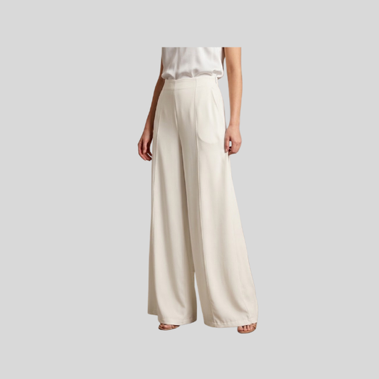 Elegante Wide-Leg-Hose mit markanter Biesenfalt in Weiß