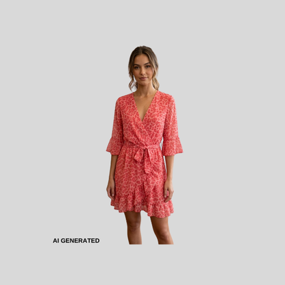Sommerliches Wickelkleid mit Leo-Print in Koralle